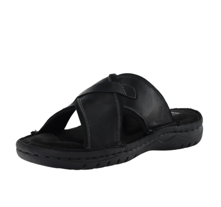 Komfortowe czarne skórzane klapki męskie American Club