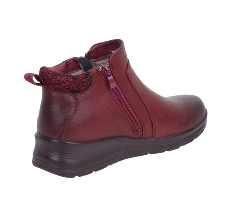 Bordowe buty zimowe damskie komfortowe trzewiki na dwa zamki
