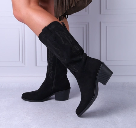 Czarne kozaki typu kowbojki na niskim obcasie ocieplane na zimę VINCEZA