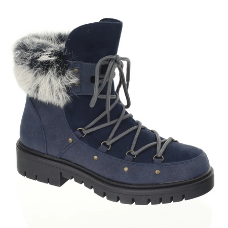 Granatowe śniegowce z futerkiem botki płaskie damskie Jezzi