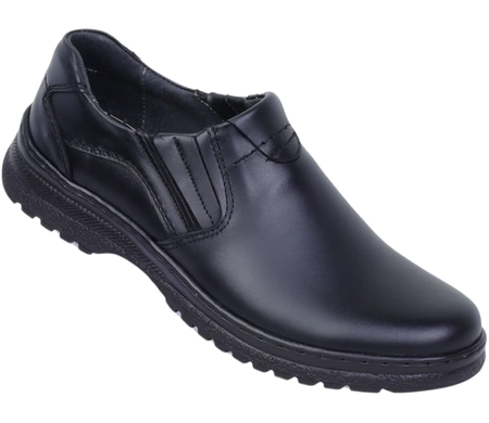 Męskie półbuty czarne wsuwane skórzane kościelne