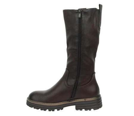 Brązowe czekoladowe glany damskie botki wysokie płaskie Jezzi