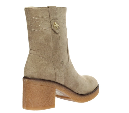 Beżowe botki zimowe na kauczukowej podeszwie i klocku Jezzi