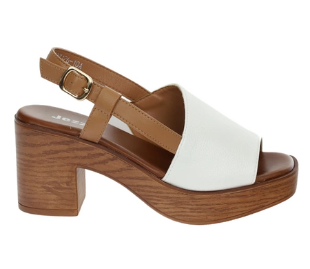 Białe sandały na drewnianym obcasie i platformie Jezzi
