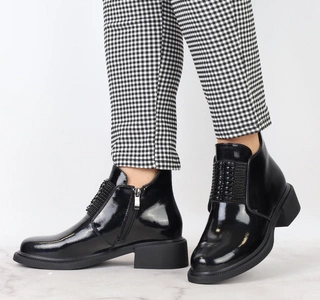 Bardzo eleganckie półbuty damskie ze skóry naturalnej lakierowanej Polskie Gino Fabiani