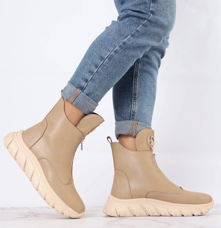 Beżowe adidasy damskie botki płaskie wiosenne Jezzi