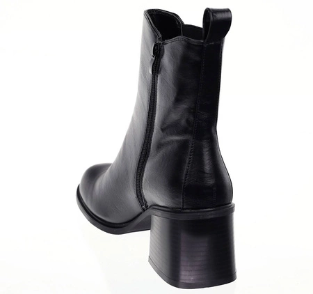 Czarne botki zimowe na obcasie eleganckie Jezzi