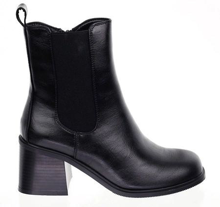 Czarne botki zimowe na obcasie eleganckie Jezzi