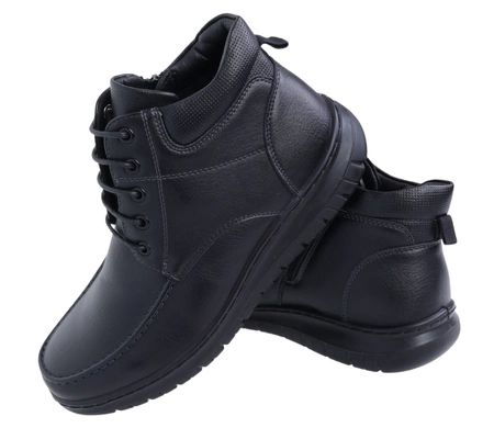 Czarne trzewiki męskie zimowe buty na zamek i sznurowadła UNISOFT