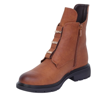 Brązowe botki damskie płaskie eleganckie i wygodne Jezzi