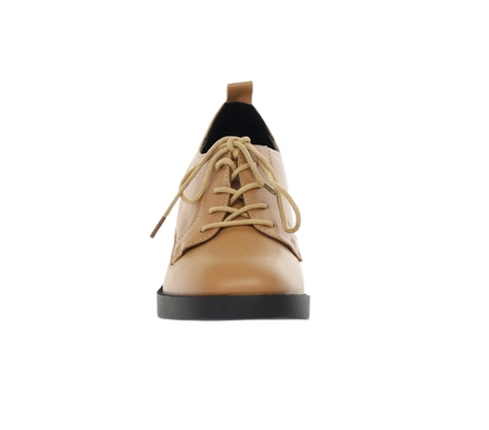 Brązowe półbuty damskie na obcasie garniturowe lordsy Jezzi