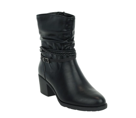 Czarne botki damskie na wygodnym obcasie ocieplane buty zimowe Jezzi