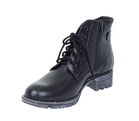 Czarne skórzane botki damskie ocieplane garniturowe Polskie Gino Fabiani