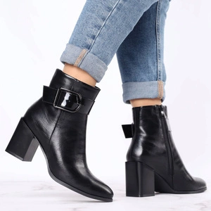 Czarne botki zimowe na obcasie eleganckie Jezzi