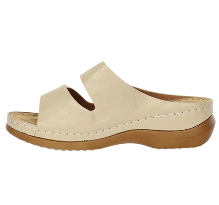 Klapki damskie beżowe zdrowotne na rzepy szyte Jezzi