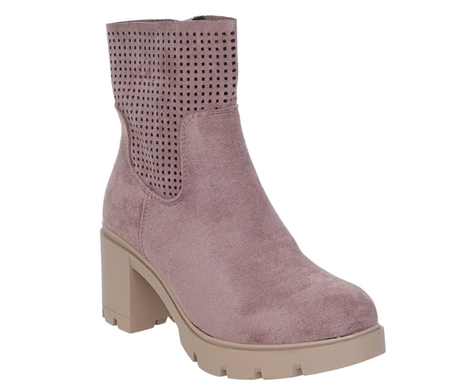 Brązowe czekoladowe botki zimowe damskie na wygodnym obcasie i platformie Jezzi