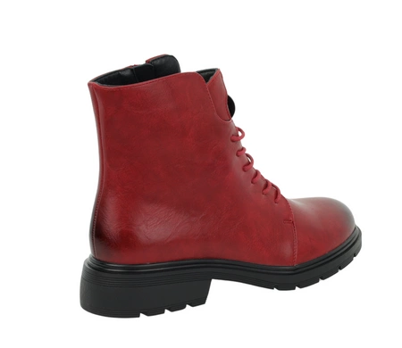 Czerwone botki damskie zimowe ocieplane płaskie Jezzi