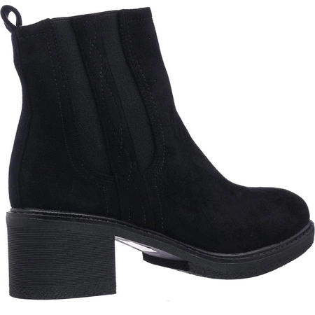 Botki zamszowe damskie czarne na klocku Malu