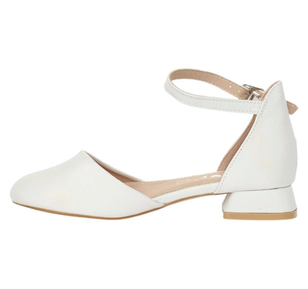 Białe eleganckie sandały dziecięce zabudowane buty komunijne MissE