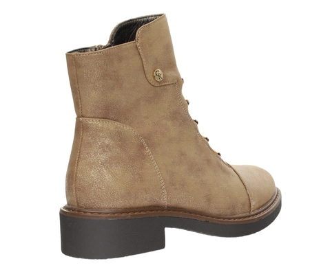 Złote wygodne i eleganckie botki zimowe płaskie na zamek Jezzi