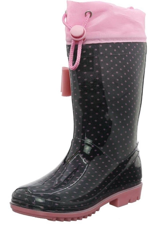 Kalosze dziecięce czarno-różowe ze ściągaczem American Club