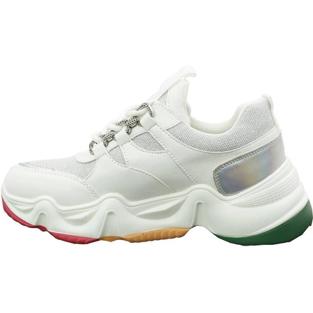 Białe sneakersy na kolorowej podeszwie damskie