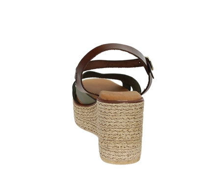Hiszpańskie skórzane sandały damskie na koturnie słomkowej i platformie El Pimpi