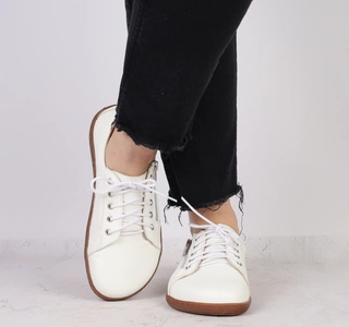 Białe półbuty damskie skórzane adidasy na szerokie stopy elastyczna podeszwa Barefoot Helios