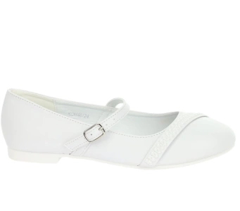 Białe czółenka dziewczęce baleriny z zapięciem komunijne American Club