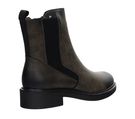 Ciemno szare botki zimowe buty damskie na płaskim obcasie Jezzi