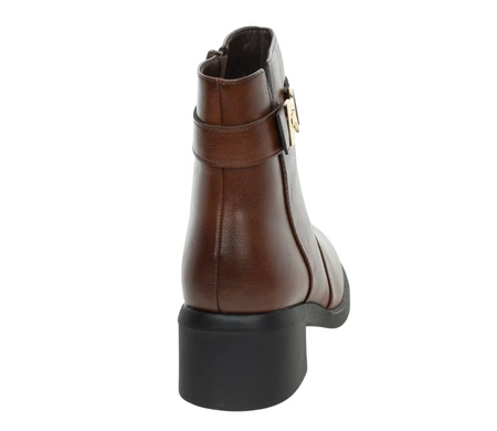 Brązowe botki damskie czekoladowe klasyczne na wygodnym niskim obcasie dobrze ocieplone