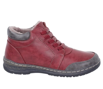 Czerwone buty zimowe damskie komfortowe ciepłe trzewiki na zamek