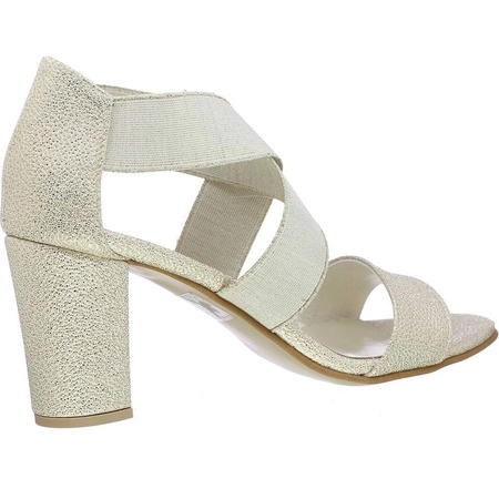 Złote sandały damskie na obcasie wsuwane z zakrytą piętą Azali - Produkt Polski