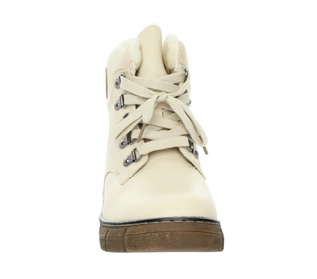 Beżowo-brązowe eleganckie trzewiki damskie zimowe buty płaskie JEZZI