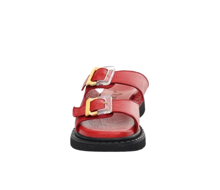 Czerwone klapki damskie skórzane eleganckie na regulowanych paskach MODO