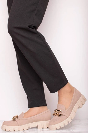 Beżowe półbuty damskie na ciężkiej podeszwie Polskie Azali