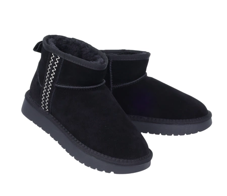 Czarne botki Emu śniegowce niskie na platformie Skóra Naturalna