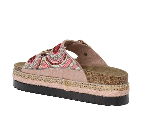 Kolorowe regulowane klapki damskie na platformie korkowej