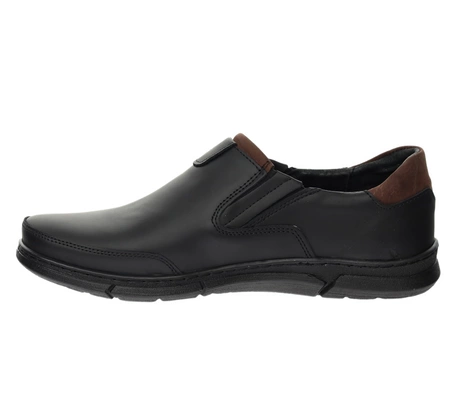 Czarne skórzane półbuty męskie wsuwane kościelne komfortowe POLBUT