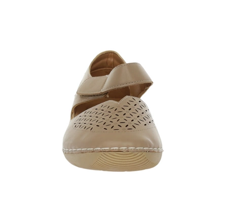 Brązowe komfortowe zabudowane sandały płaskie na rzep Jezzi