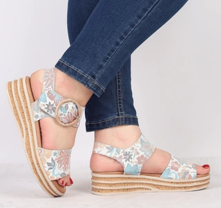 Kolorowe sandały damskie ze skóry naturalnej na grubej podeszwie Hiszpańskie El Pimpi