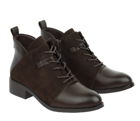 Czekoladowe półbuty damskie jesienno-zimowe botki ocieplane za kostkę płaskie 