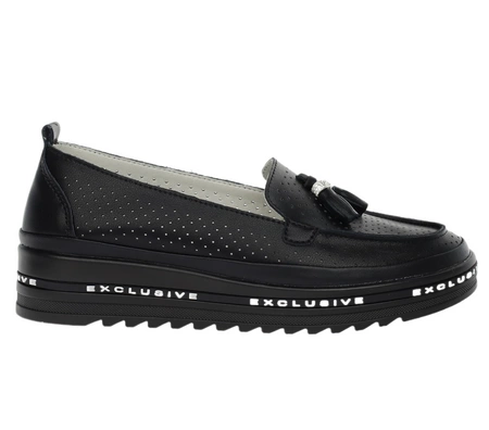 Skórzane ażurowe mokasyny damskie szyte z pomponami Jezzi