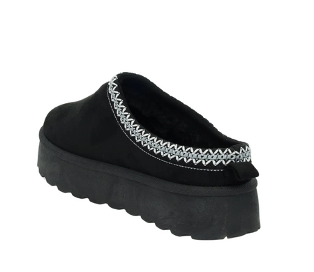 Kapcie czarne EMU ciepłe klapki śniegowce haftowane