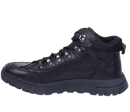 Czarne skórzane buty zimowe męskie trapery ocieplane sportowe American Club