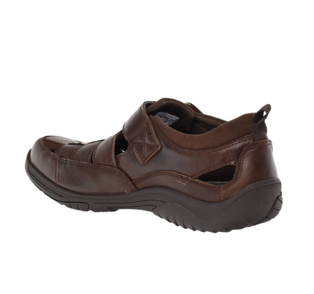 Brązowe skórzane półbuty letnie męskie komfortowe na rzep American Club