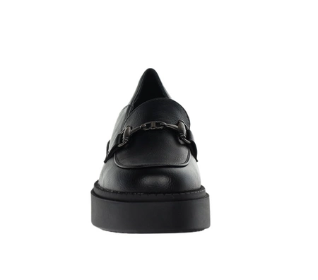 Czarne licowe mokasyny damskie półbuty na obcasie i platformie VINCEZA