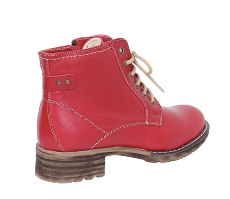 Czerwone klasyczne botki damskie zimowe ocieplane ze skóry naturalnej Polskie Gino Fabiani