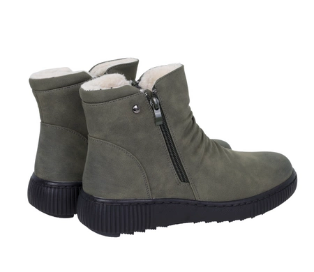 Zielone botki ciepłe damskie komfortowe trzewiki płaskie UNISOFT