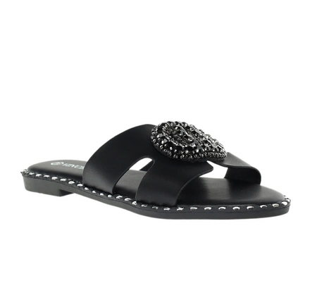 Czarne eleganckie klapki damskie płaskie VINCEZA